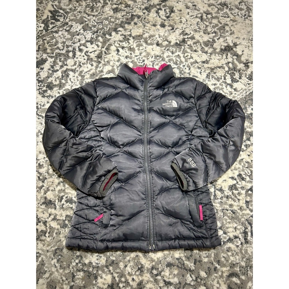 The North Face Kids Black Puffer Jacket with Pink Accents